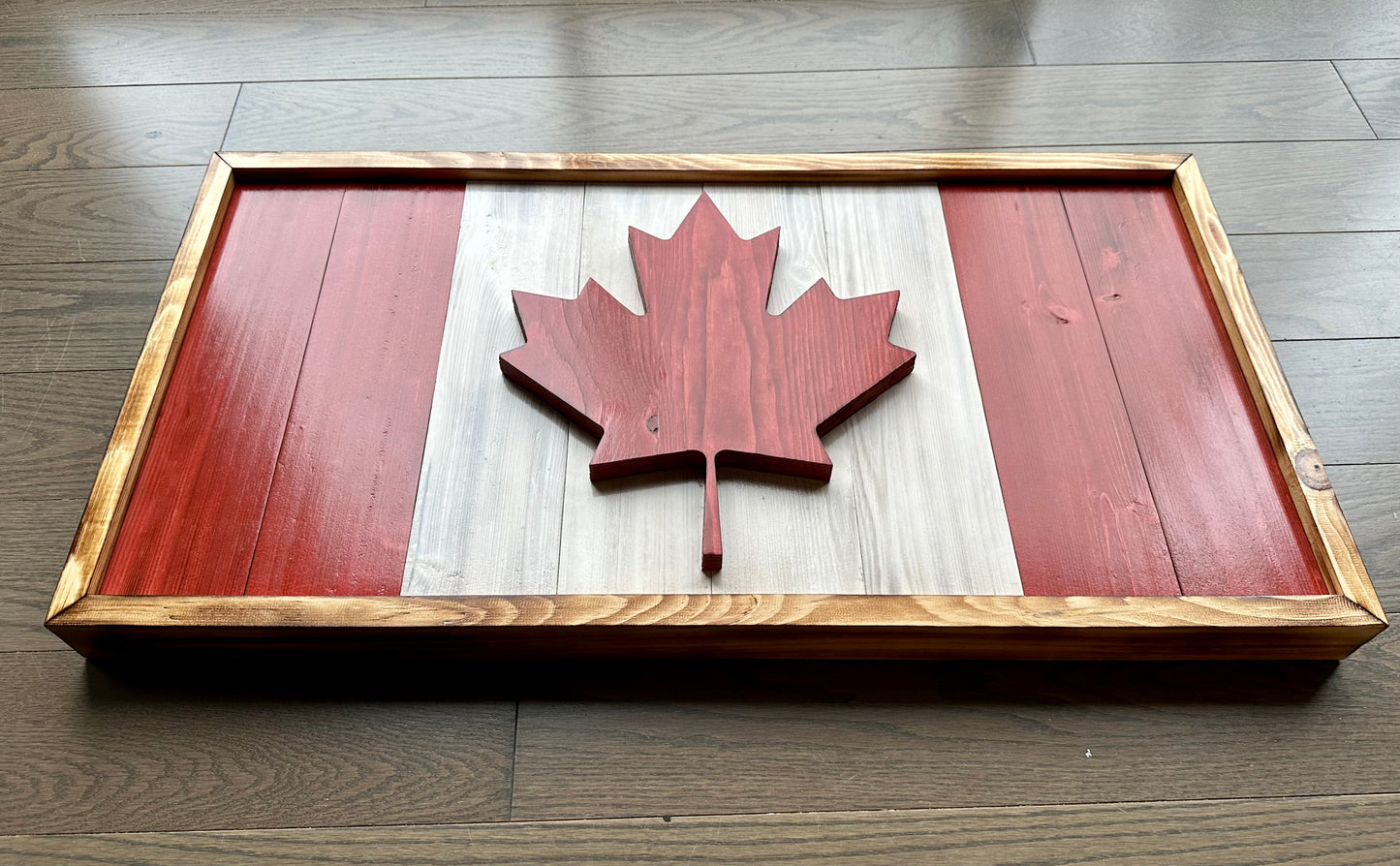 Drapeau du Canada en bois 3D - Rouge et blanc - Encadré | Ratio officiel