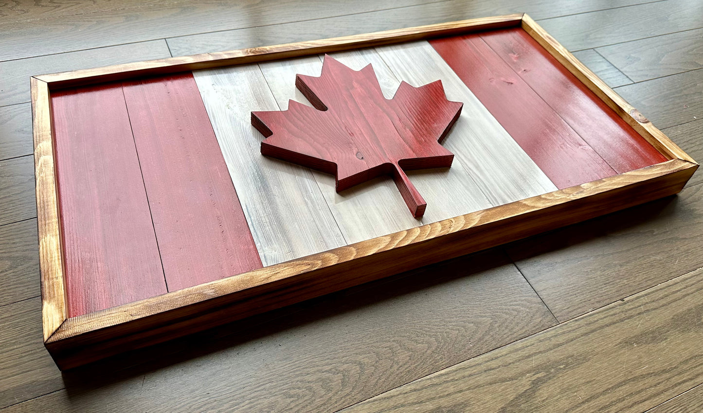 Drapeau du Canada en bois 3D - Rouge et blanc - Encadré | Ratio officiel