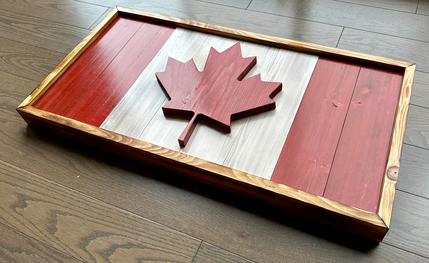 Drapeau du Canada en bois 3D - Rouge et blanc - Encadré | Ratio officiel