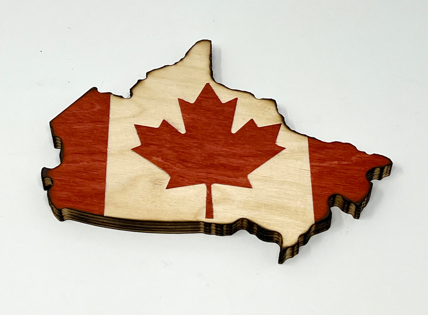 Drapeau de carte du Canada en bois | Bouleau Baltique | Drapeau de forme du Canada