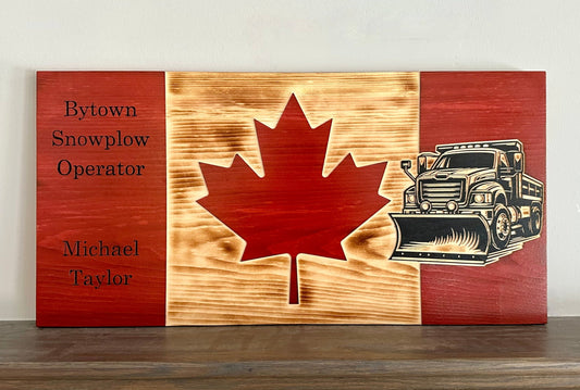 Drapeau du Canada en bois de chasse-neige personnalisé | Opérateur de chasse-neige | Canada | Art mural | Cadeau | Panneau en bois | Hiver | Tempête | Souffleuse à neige