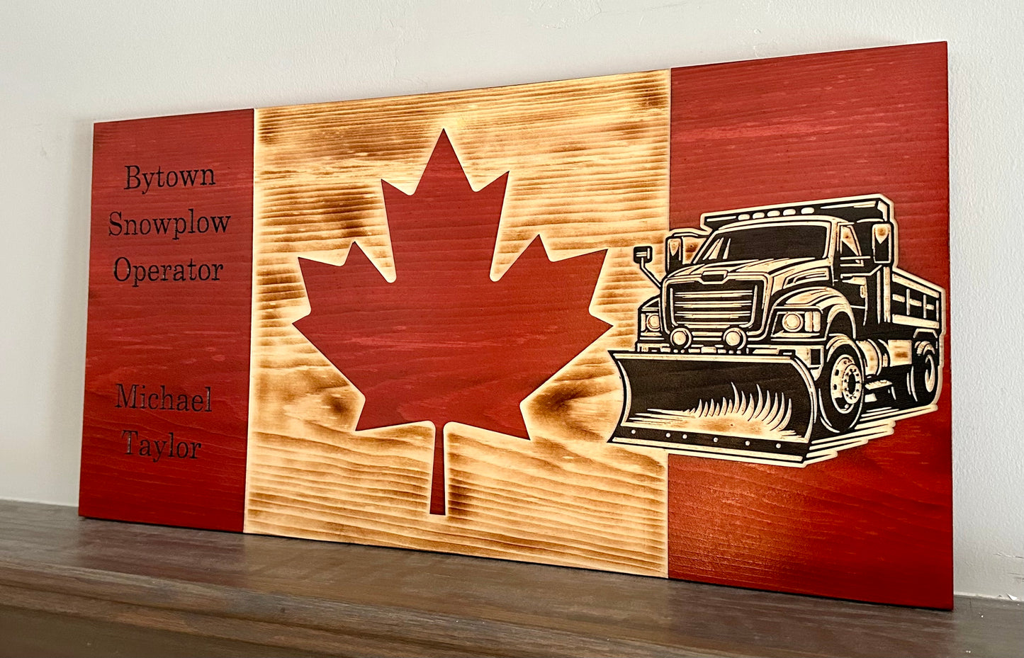 Drapeau du Canada en bois de chasse-neige personnalisé | Opérateur de chasse-neige | Canada | Art mural | Cadeau | Panneau en bois | Hiver | Tempête | Souffleuse à neige