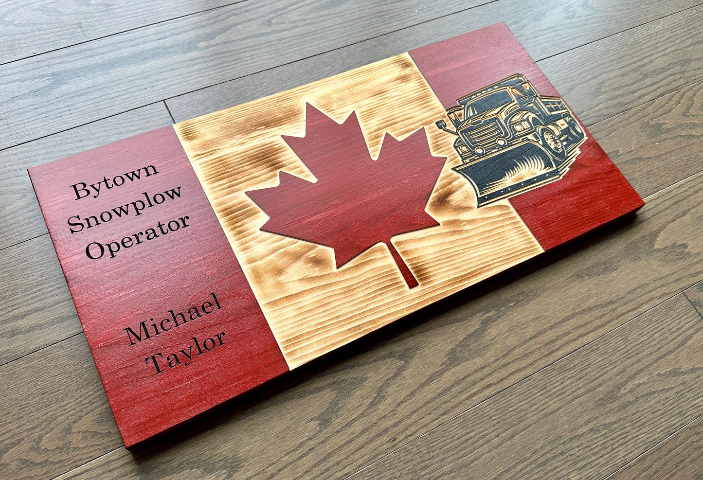 Drapeau du Canada en bois de chasse-neige personnalisé | Opérateur de chasse-neige | Canada | Art mural | Cadeau | Panneau en bois | Hiver | Tempête | Souffleuse à neige