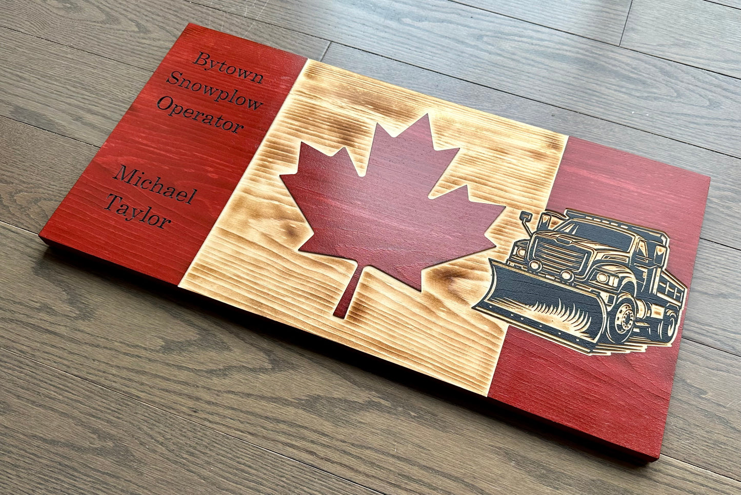 Personalized Snowplow Wooden Canada Flag | Snow Plow Operator | Canada | Wall Art | Gift | Wood Sign | Winter | Storm | Snowblower