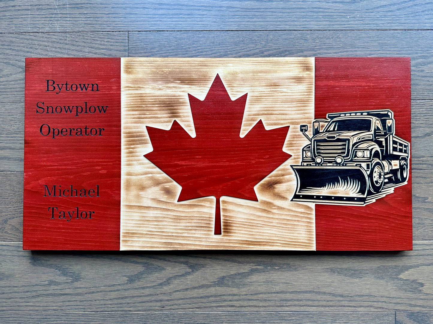 Drapeau du Canada en bois de chasse-neige personnalisé | Opérateur de chasse-neige | Canada | Art mural | Cadeau | Panneau en bois | Hiver | Tempête | Souffleuse à neige