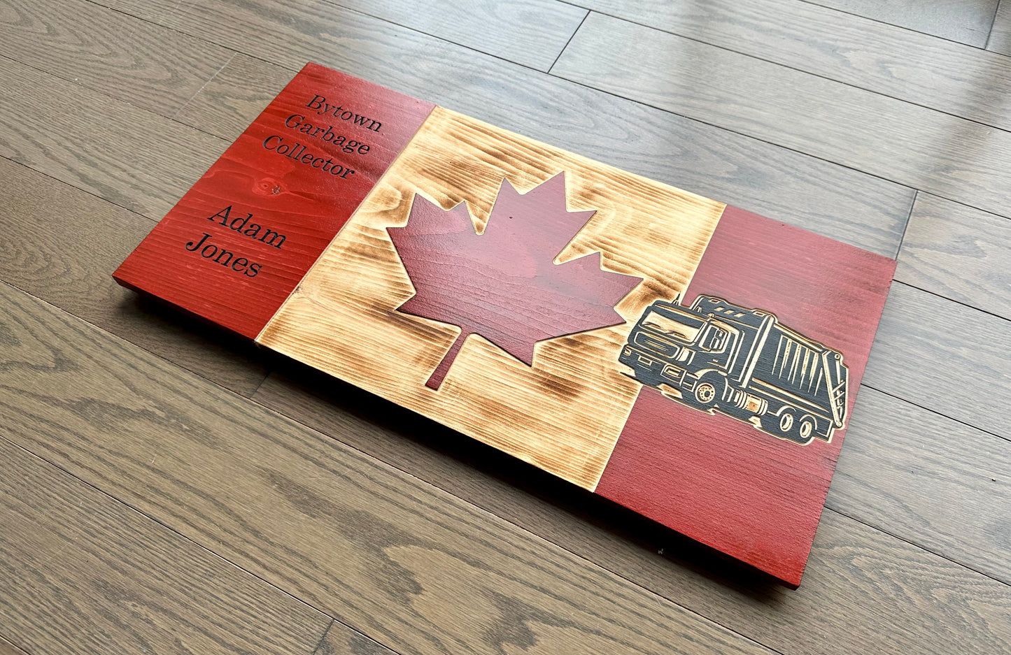 Personalized Garbage Truck Wooden Canada Flag | Collector | Garbageman | Trashman | Binman | Dustman | Canada | Wall Art | Gift | Wood Sign