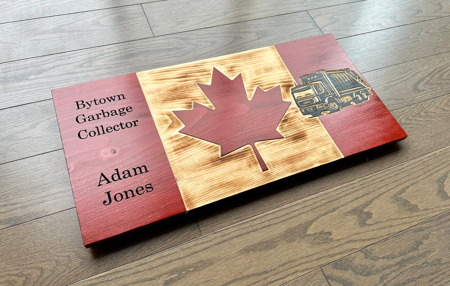 Personalized Garbage Truck Wooden Canada Flag | Collector | Garbageman | Trashman | Binman | Dustman | Canada | Wall Art | Gift | Wood Sign