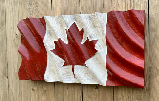 Wavy Wooden Canada Flag | Red & White | 22.5 " x 11.25" | Ready to Ship