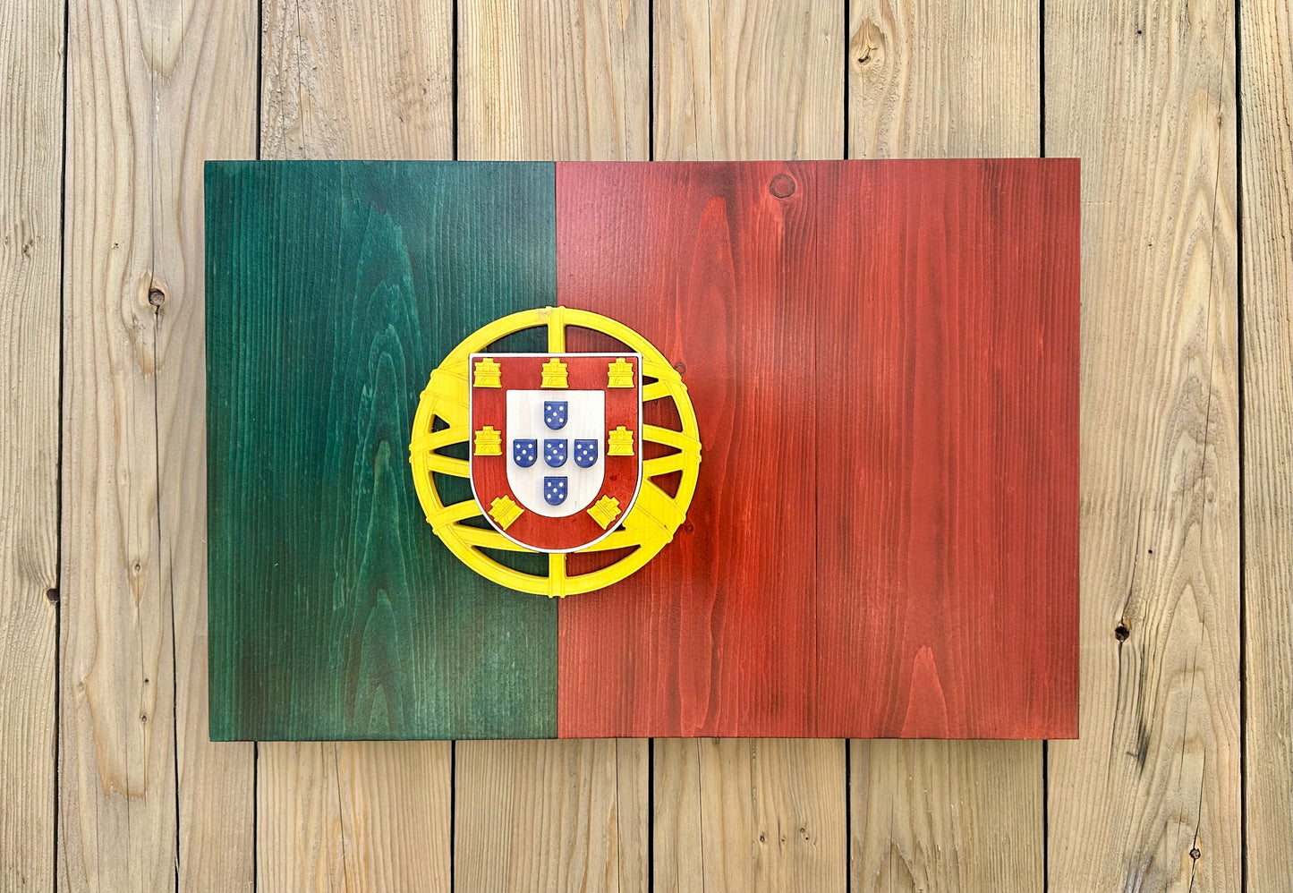 Drapeau du Portugal en bois 3D | Rapport officiel | Lisbonne | Porto | Vila Nova de Gaia | Braga et Amadora