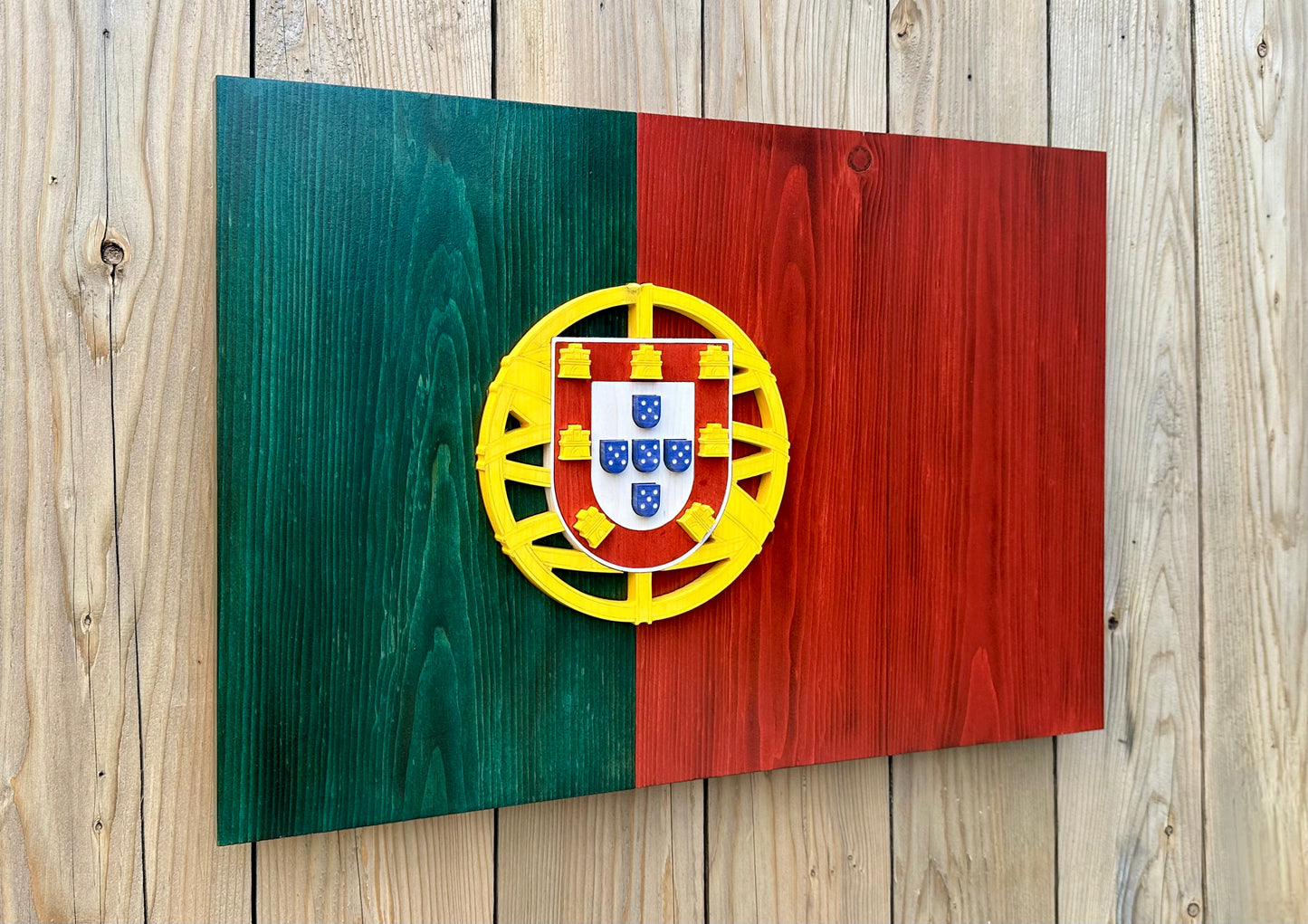 Drapeau du Portugal en bois 3D | Rapport officiel | Lisbonne | Porto | Vila Nova de Gaia | Braga et Amadora