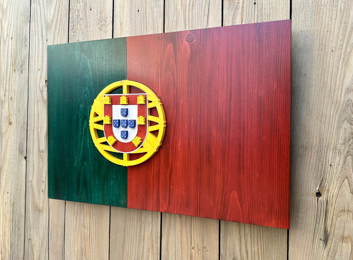 Drapeau du Portugal en bois 3D | Rapport officiel | Lisbonne | Porto | Vila Nova de Gaia | Braga et Amadora