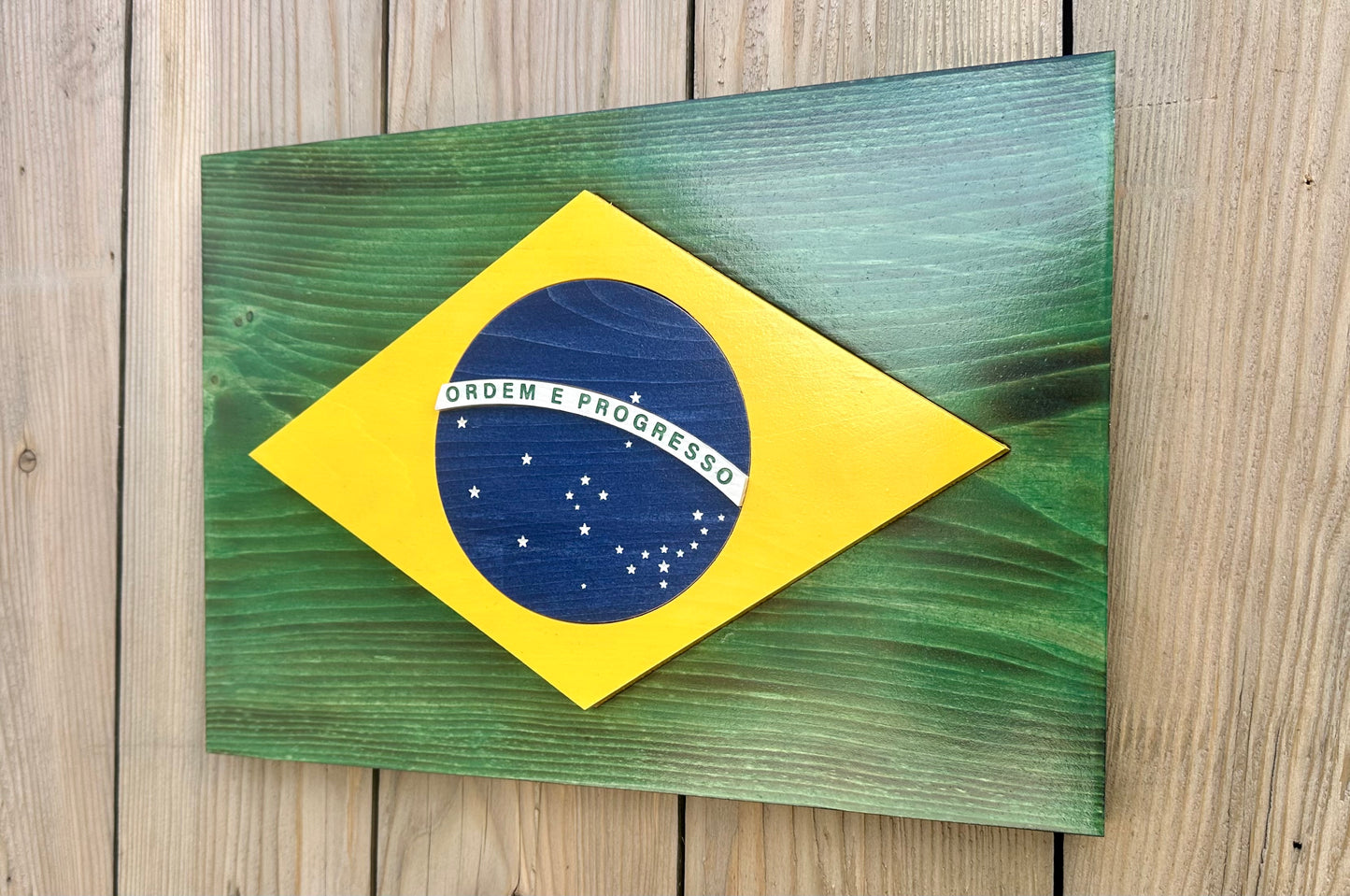 3D Wooden Brazil Flag | Official Ratio | Sao Paulo | Rio de Janeirio | Brasilia | Fortaleza | Salvador