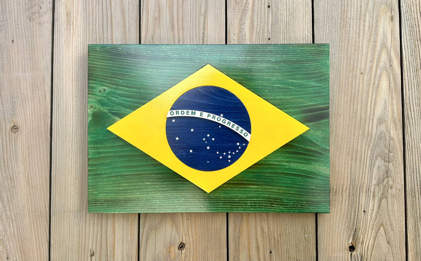 3D Wooden Brazil Flag | Official Ratio | Sao Paulo | Rio de Janeirio | Brasilia | Fortaleza | Salvador