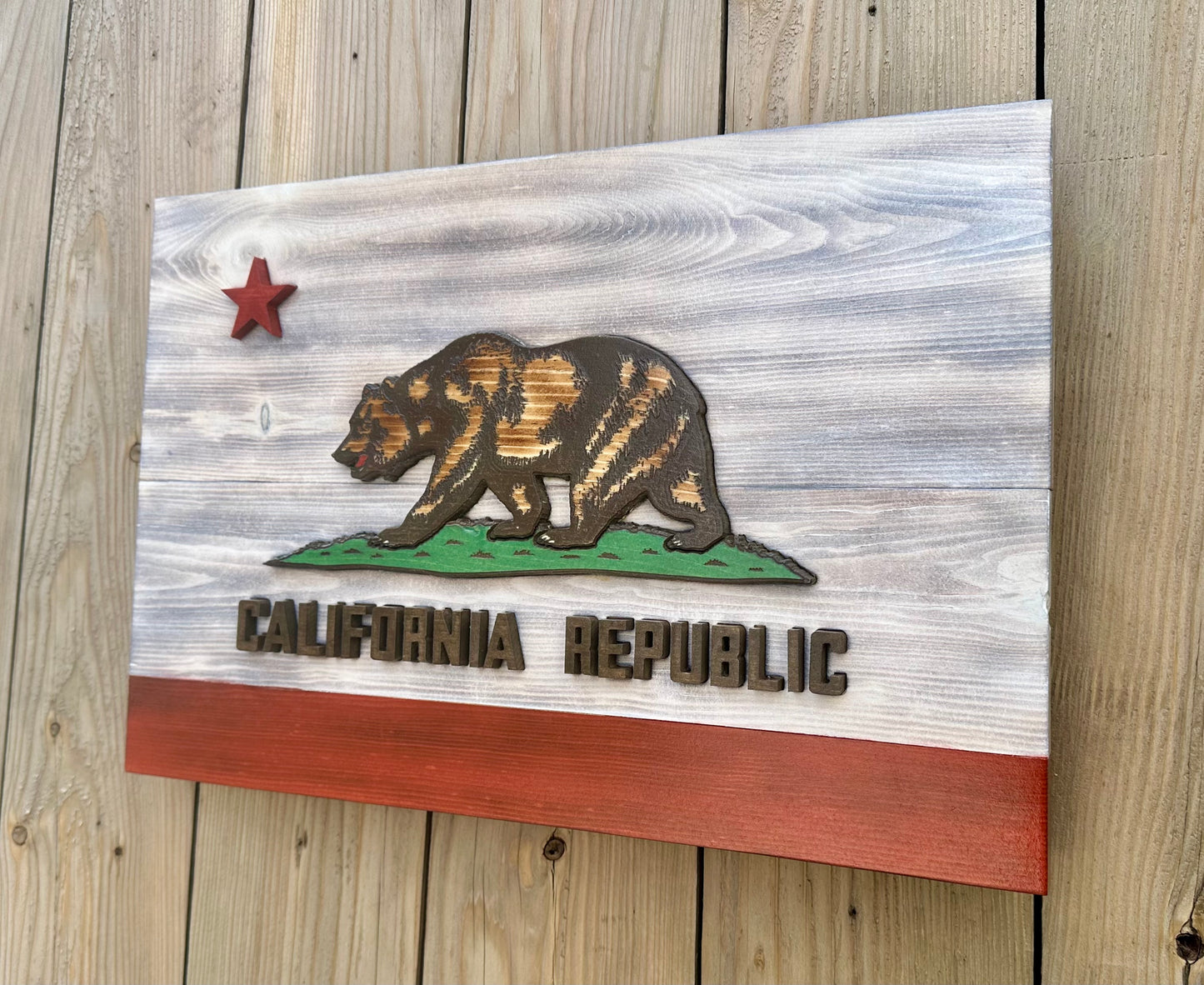 Drapeau californien en bois 3D | Rapport officiel | Los Angeles | San Francisco | San Diego | Sacramento | San José | États-Unis | États-Unis