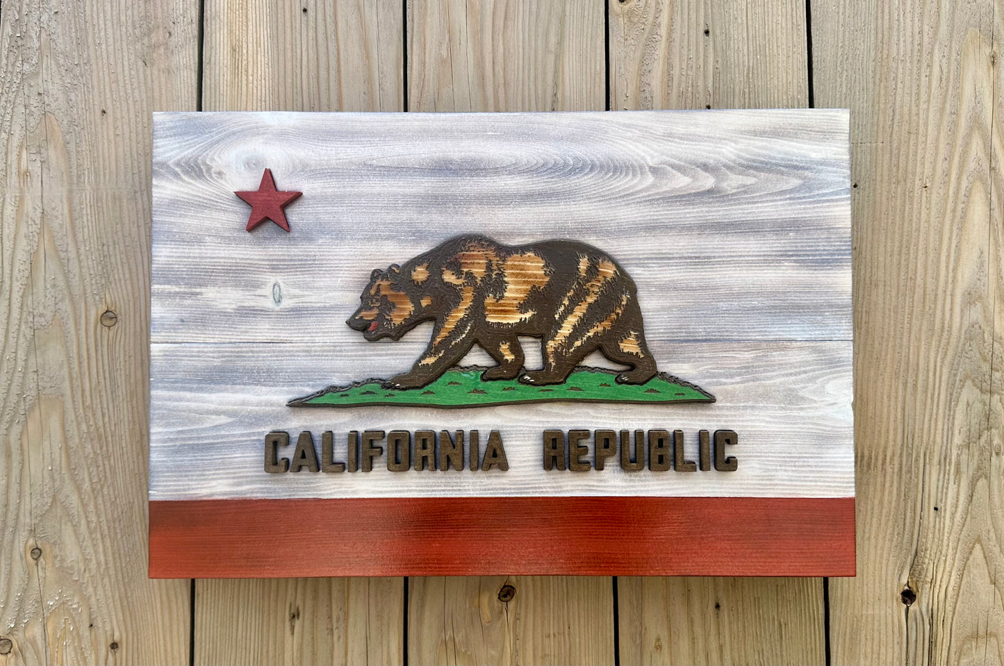 Drapeau californien en bois 3D | Rapport officiel | Los Angeles | San Francisco | San Diego | Sacramento | San José | États-Unis | États-Unis