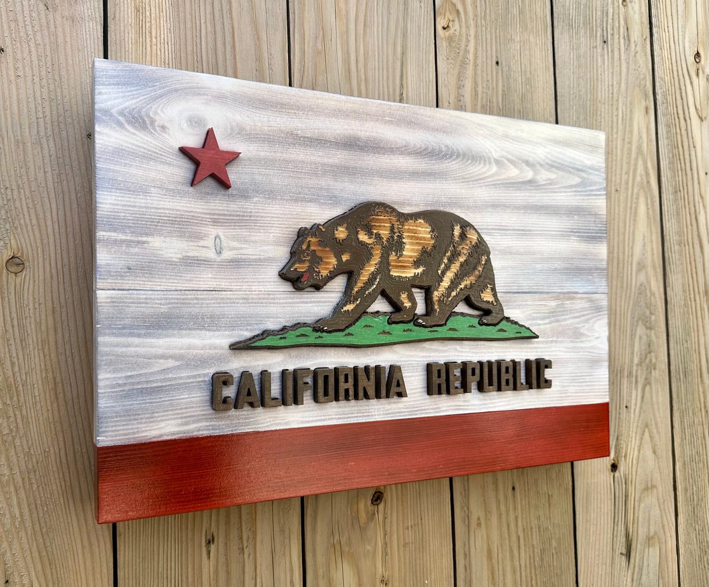 Drapeau californien en bois 3D | Rapport officiel | Los Angeles | San Francisco | San Diego | Sacramento | San José | États-Unis | États-Unis