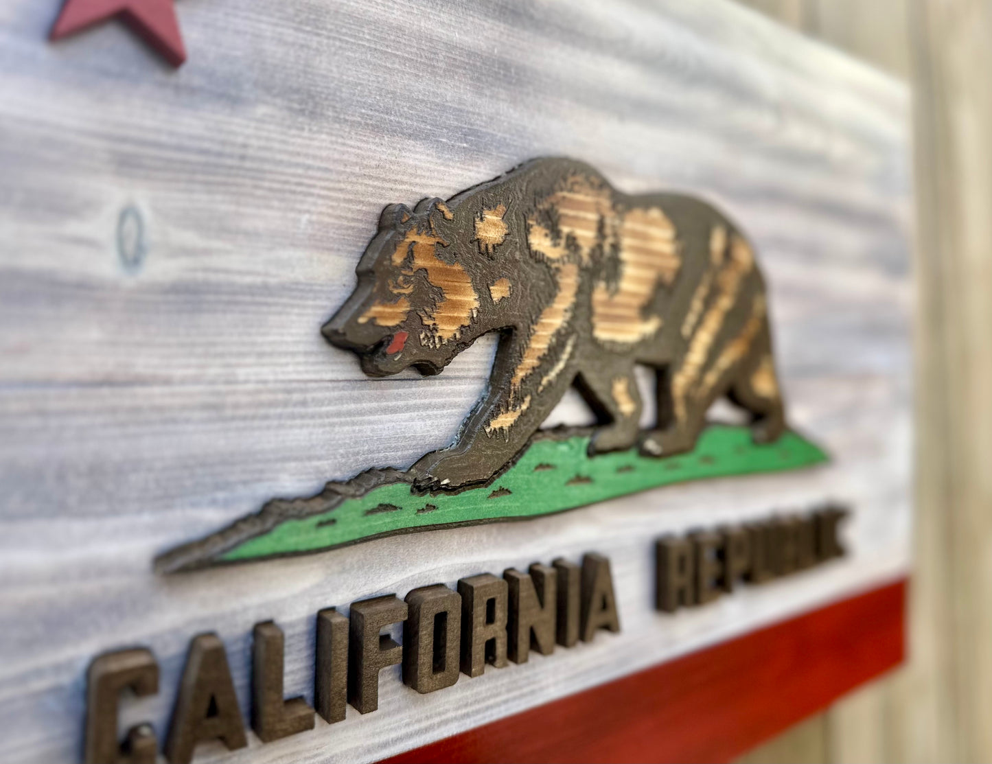 Drapeau californien en bois 3D | Rapport officiel | Los Angeles | San Francisco | San Diego | Sacramento | San José | États-Unis | États-Unis