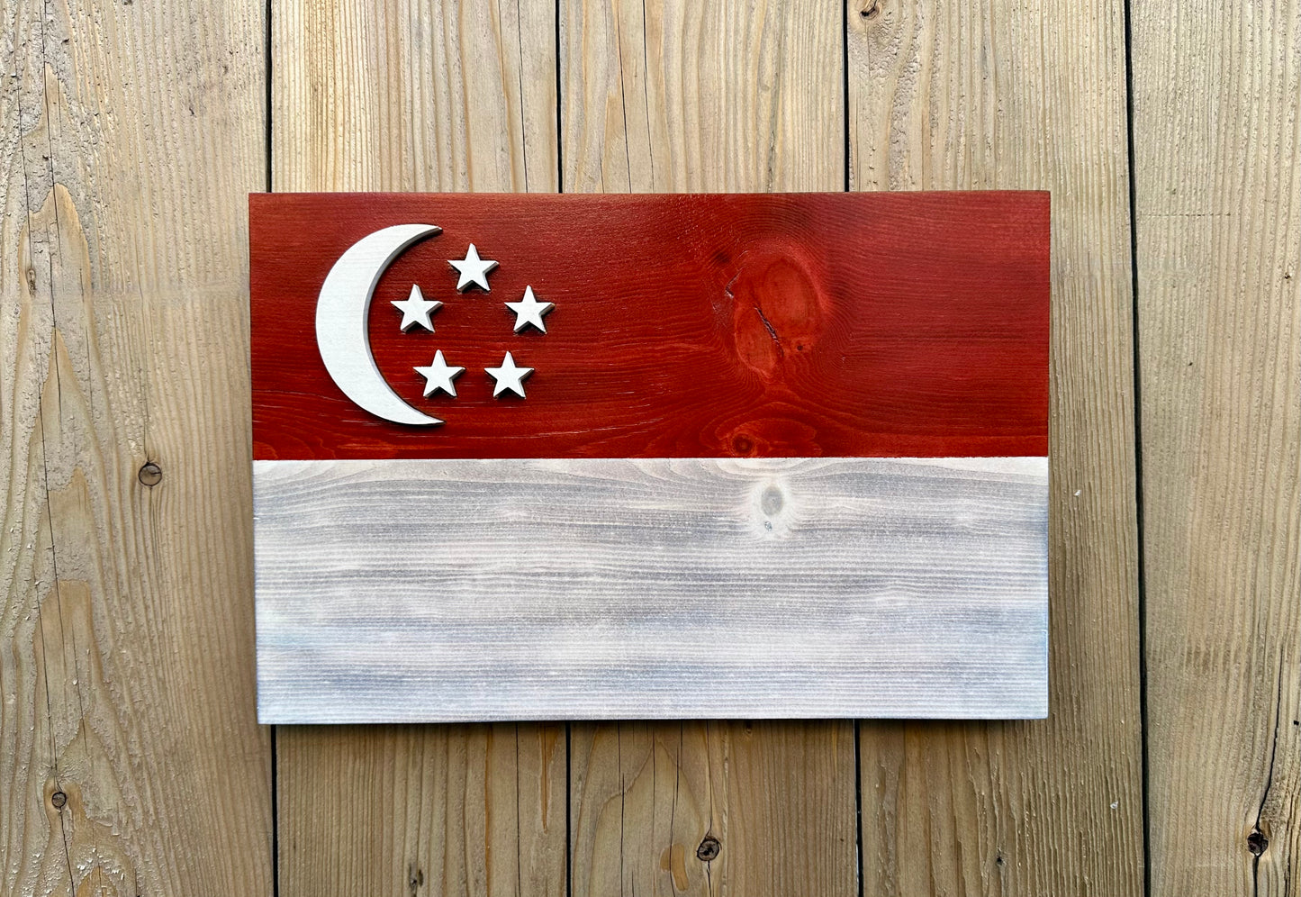 Drapeau de Singapour en bois 3D | Ratio officiel