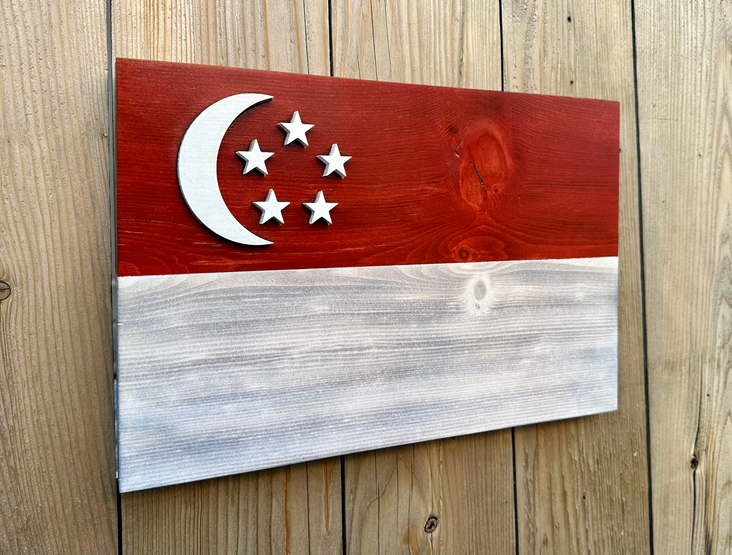 Drapeau de Singapour en bois 3D | Ratio officiel