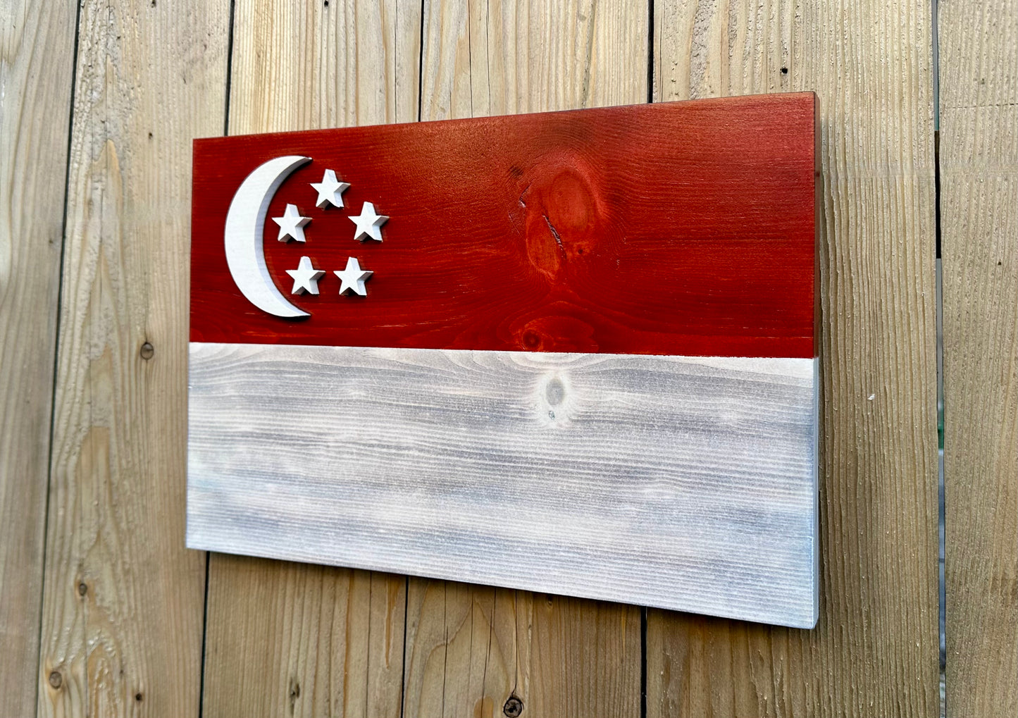 Drapeau de Singapour en bois 3D | Ratio officiel