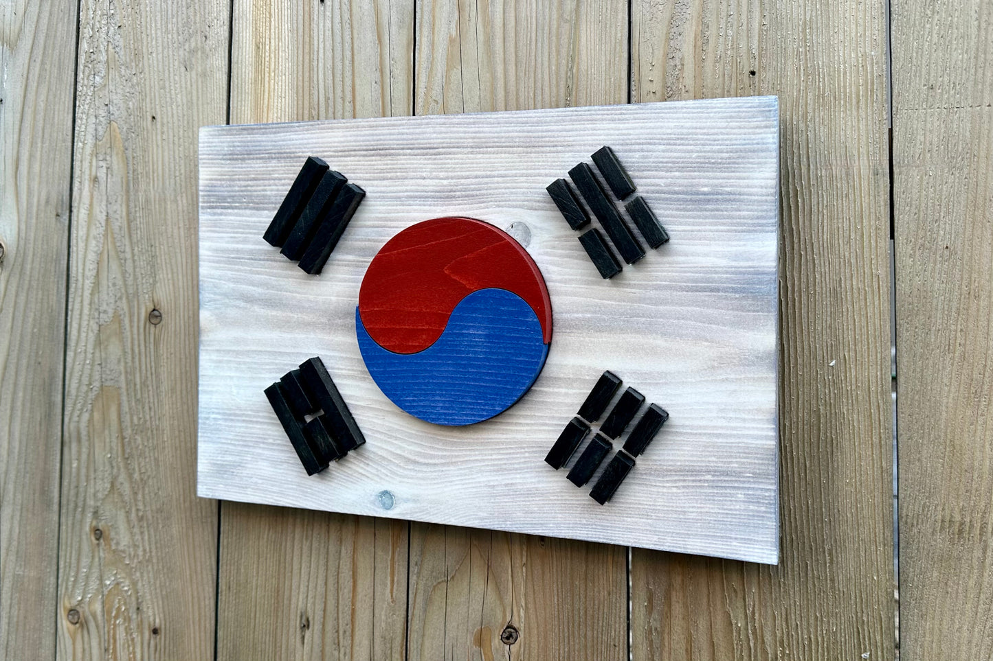 Drapeau 3D de la République de Corée en bois | Rapport officiel | Séoul | Pusan ​​| Incheon | Corée du Sud