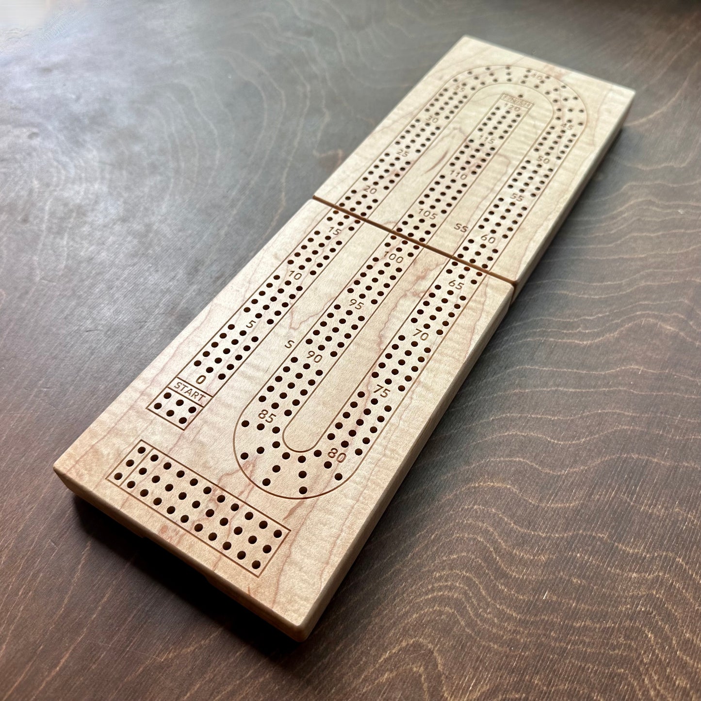 Folding Cribbage Board | 3 Tracks | Travel Size | Portable | Built-in Storage | Metal Pegs | Personalized Engraving | Premium Hardwood