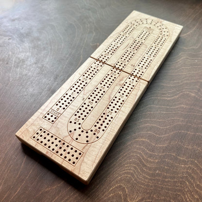 Folding Cribbage Board | 3 Tracks | Travel Size | Portable | Built-in Storage | Metal Pegs | Personalized Engraving | Premium Hardwood