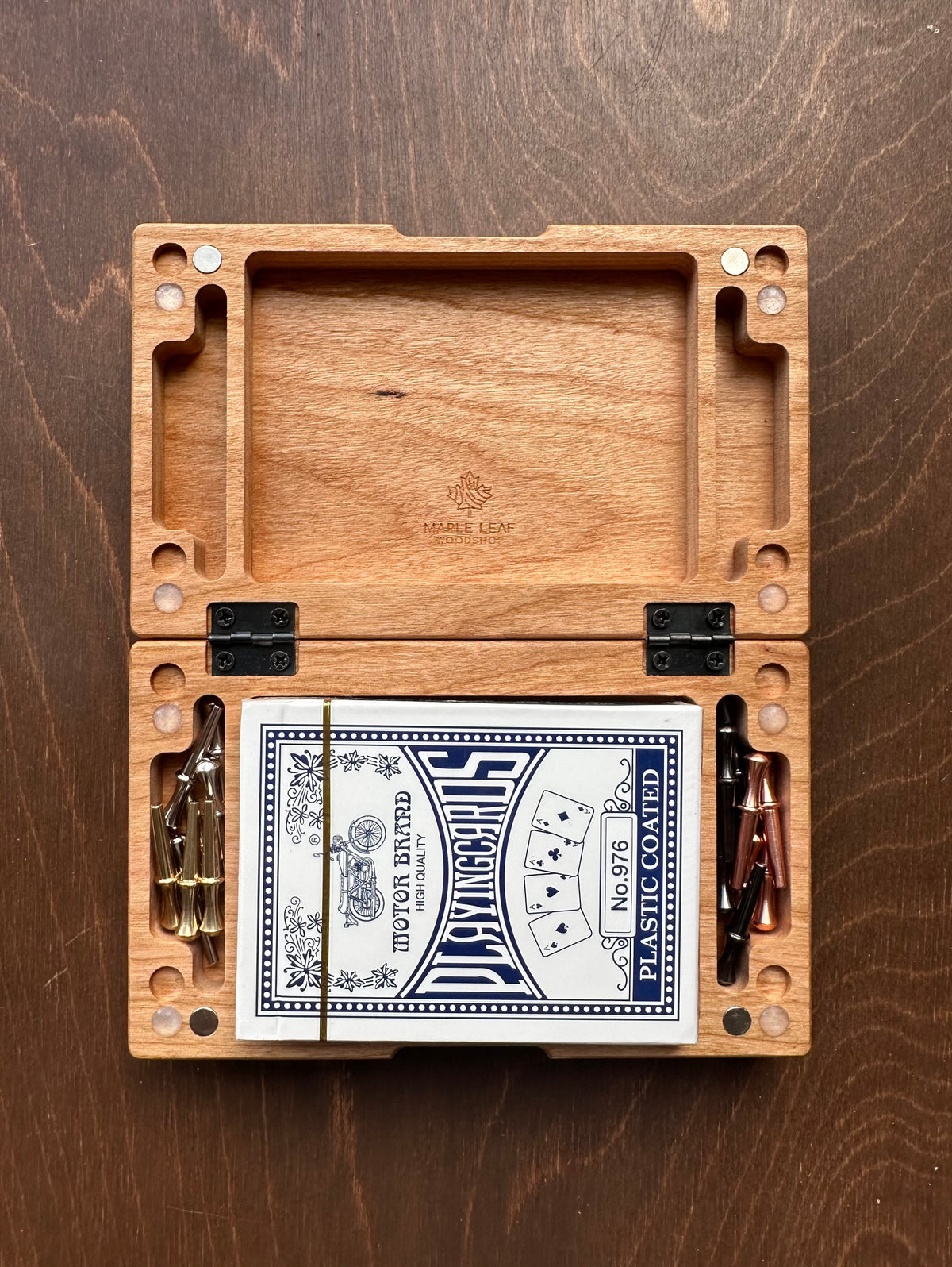Folding Spades Score Board | Travel Size | Built-in Storage | Metal Pegs | Card Game | Personalized | Custom Engraving | Solid Cherry Wood