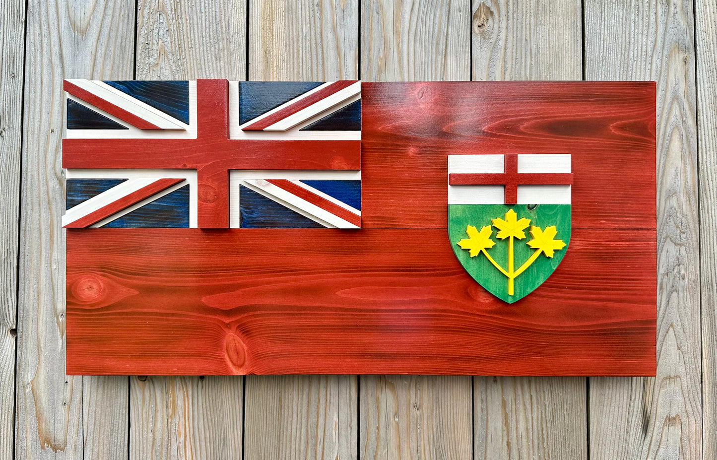 Drapeau de l’Ontario en bois 3D | Rapport officiel | Toronto | Ottawa | SUR | Province | Canada