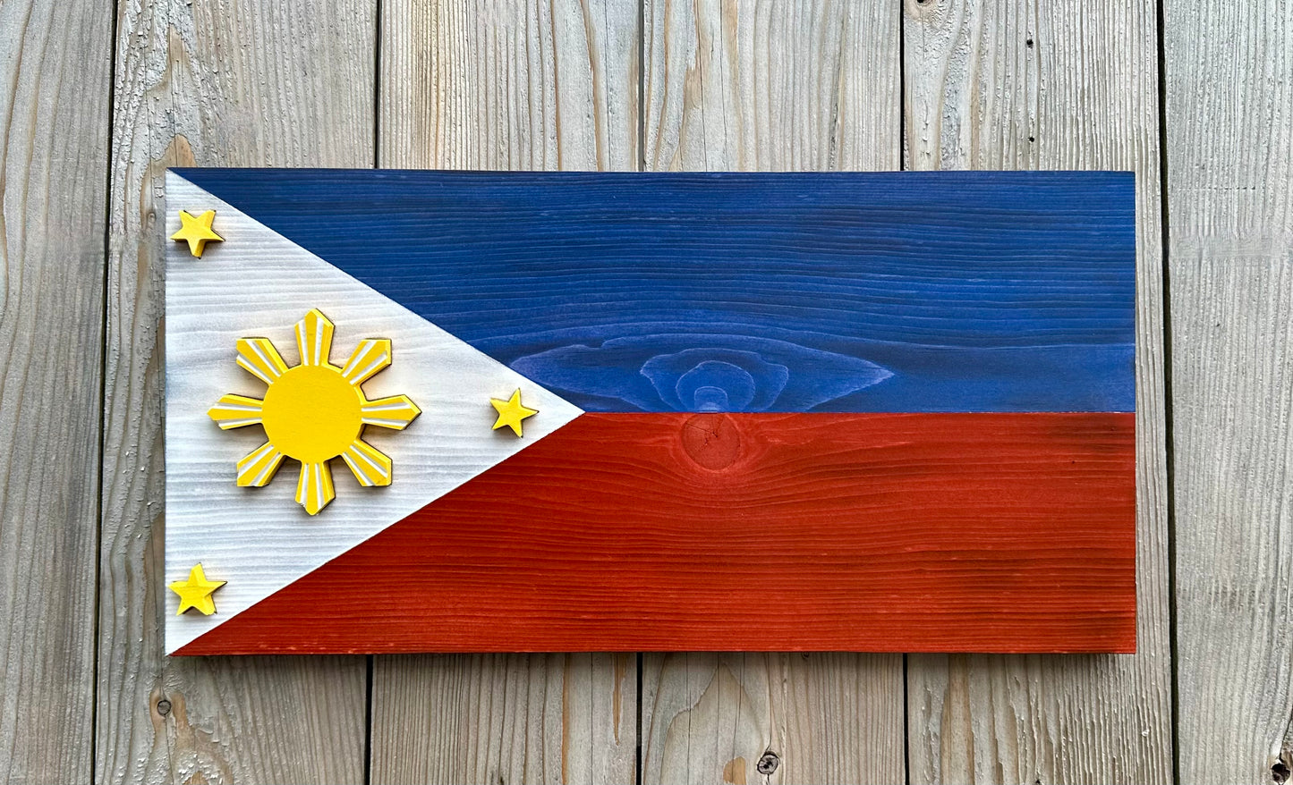 Drapeau des Philippines en bois 3D | Rapport officiel | Ville de Quezon | Manille | Ville de Caloocan | Boudta | Davao | Malingao