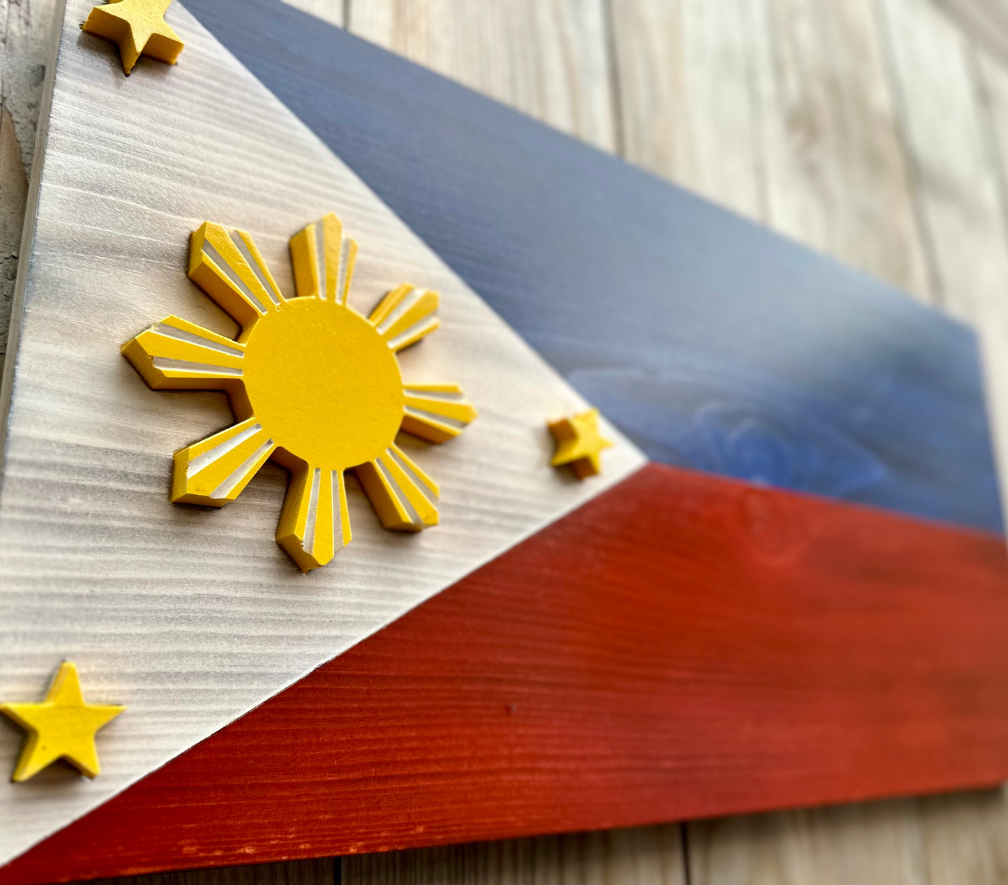 Drapeau des Philippines en bois 3D | Rapport officiel | Ville de Quezon | Manille | Ville de Caloocan | Boudta | Davao | Malingao