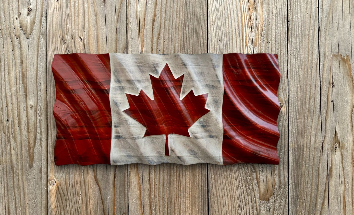 Wavy Wooden Canada Flag | Red & White | Wave Style 2 | 18.5” x 9.25” | Ready to Ship