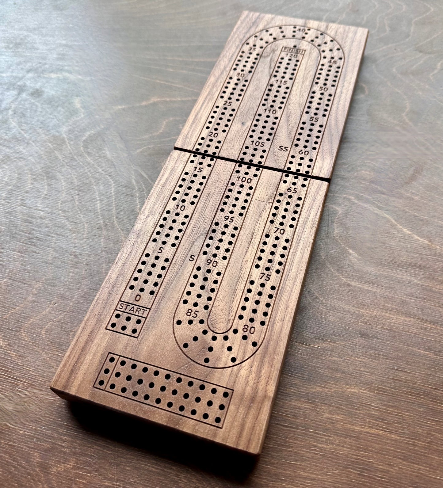 Folding Cribbage Board | 3 Tracks | Travel Size | Portable | Built-in Storage | Metal Pegs | Personalized Engraving | Premium Hardwood