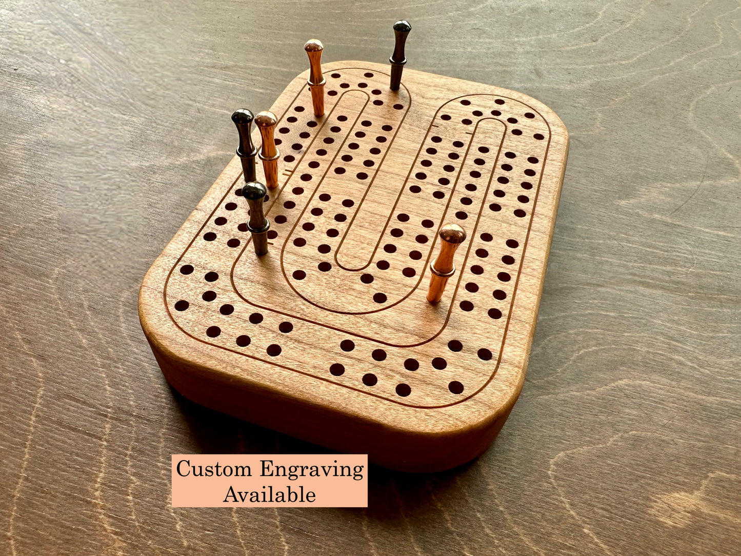 Travel Size Mini Cribbage Board | Metal Pegs | Card Game | Personalized | Carrying Bag | Built-in Storage | Solid Maple Cherry Walnut