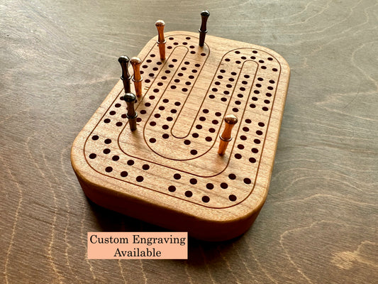 Travel Size Mini Cribbage Board | Metal Pegs | Card Game | Personalized | Carrying Bag | Built-in Storage | Solid Maple Cherry Walnut