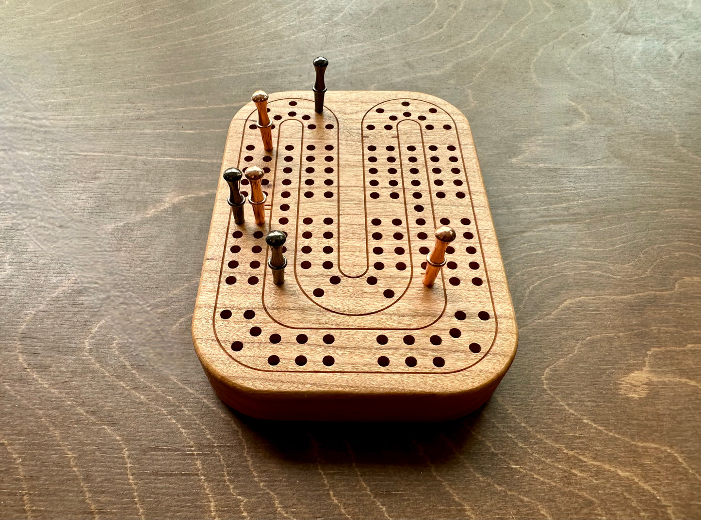 Travel Size Mini Cribbage Board | Metal Pegs | Card Game | Personalized | Carrying Bag | Built-in Storage | Solid Maple Cherry Walnut