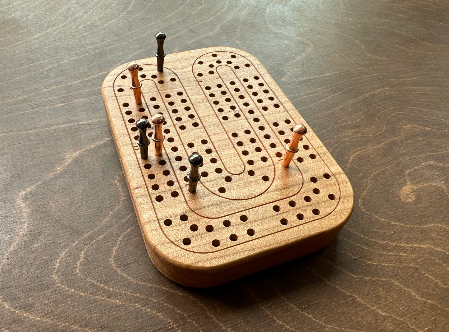 Travel Size Mini Cribbage Board | Metal Pegs | Card Game | Personalized | Carrying Bag | Built-in Storage | Solid Maple Cherry Walnut