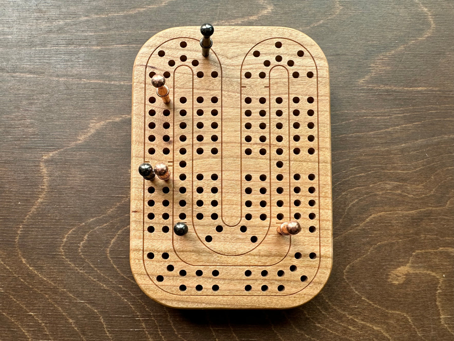 Travel Size Mini Cribbage Board | Metal Pegs | Card Game | Personalized | Carrying Bag | Built-in Storage | Solid Maple Cherry Walnut