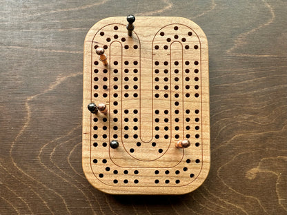 Travel Size Mini Cribbage Board | Metal Pegs | Card Game | Personalized | Carrying Bag | Built-in Storage | Solid Maple Cherry Walnut