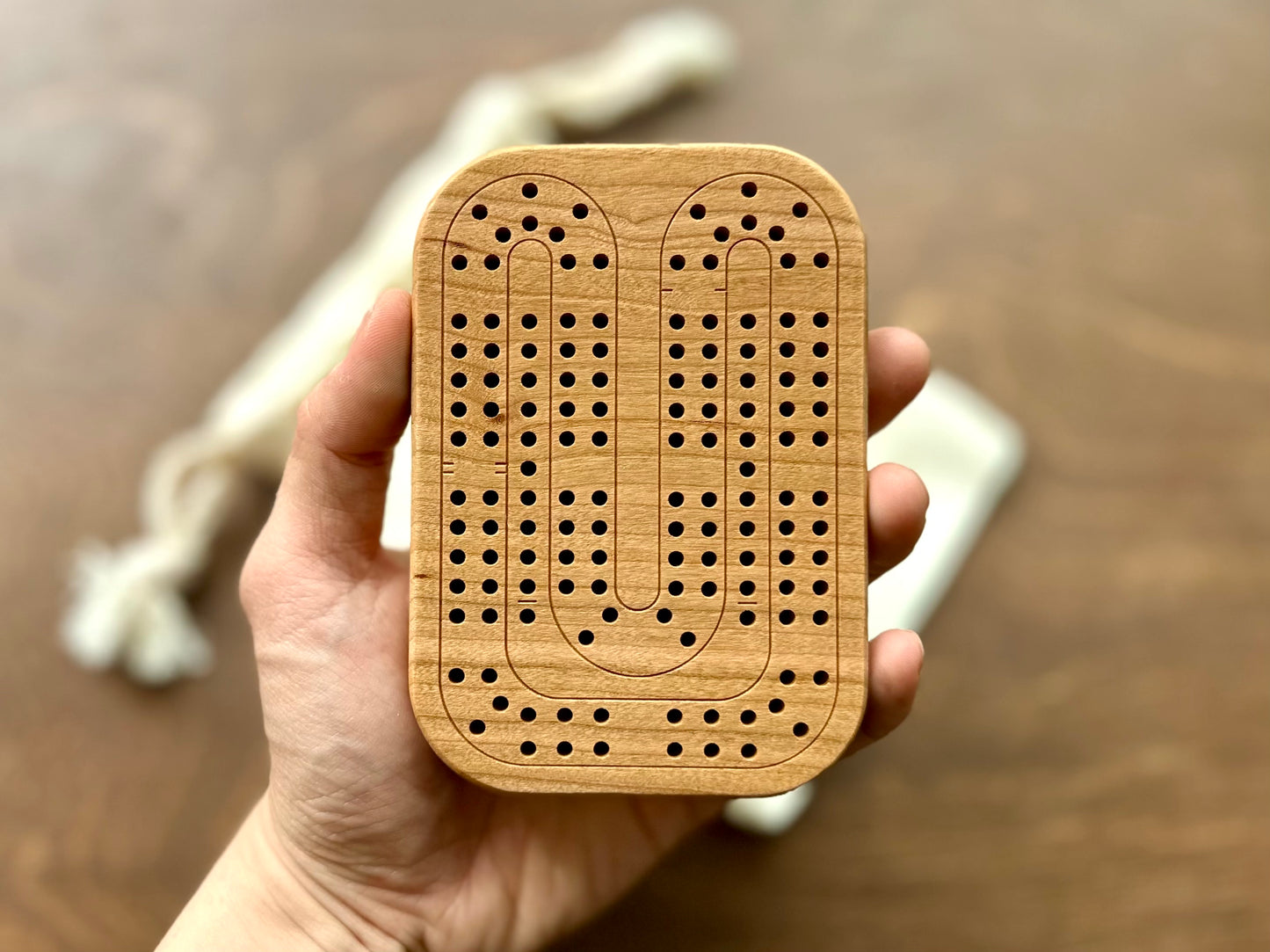Travel Size Mini Cribbage Board | Metal Pegs | Card Game | Personalized | Carrying Bag | Built-in Storage | Solid Maple Cherry Walnut