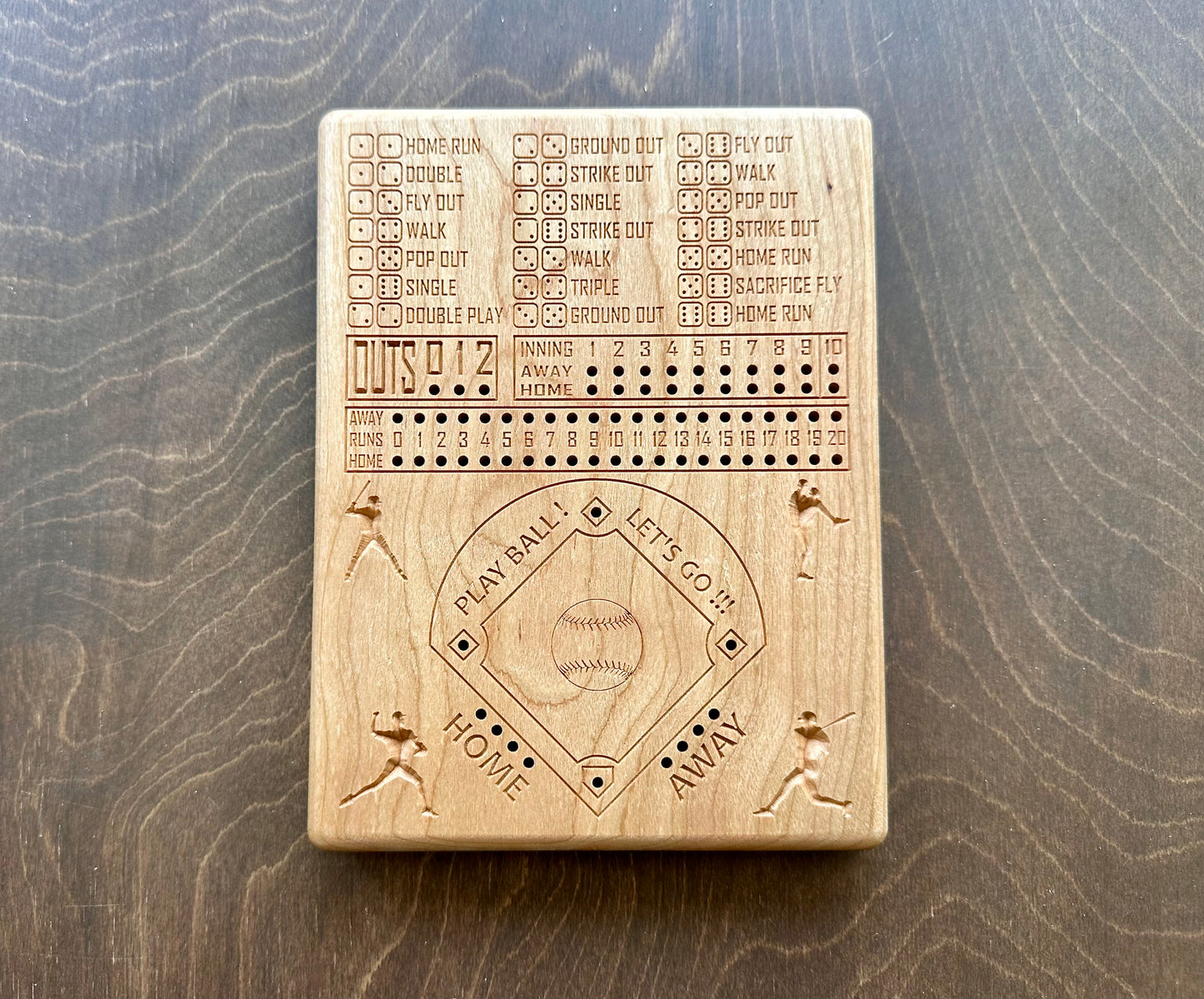 Dice Baseball Board Game | Travel Size | Built-in Storage | Dice Game | Metal Pegs | Personalized | Your Logo | Solid Hardwood