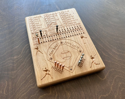 Dice Baseball Board Game | Travel Size | Built-in Storage | Dice Game | Metal Pegs | Personalized | Your Logo | Solid Hardwood