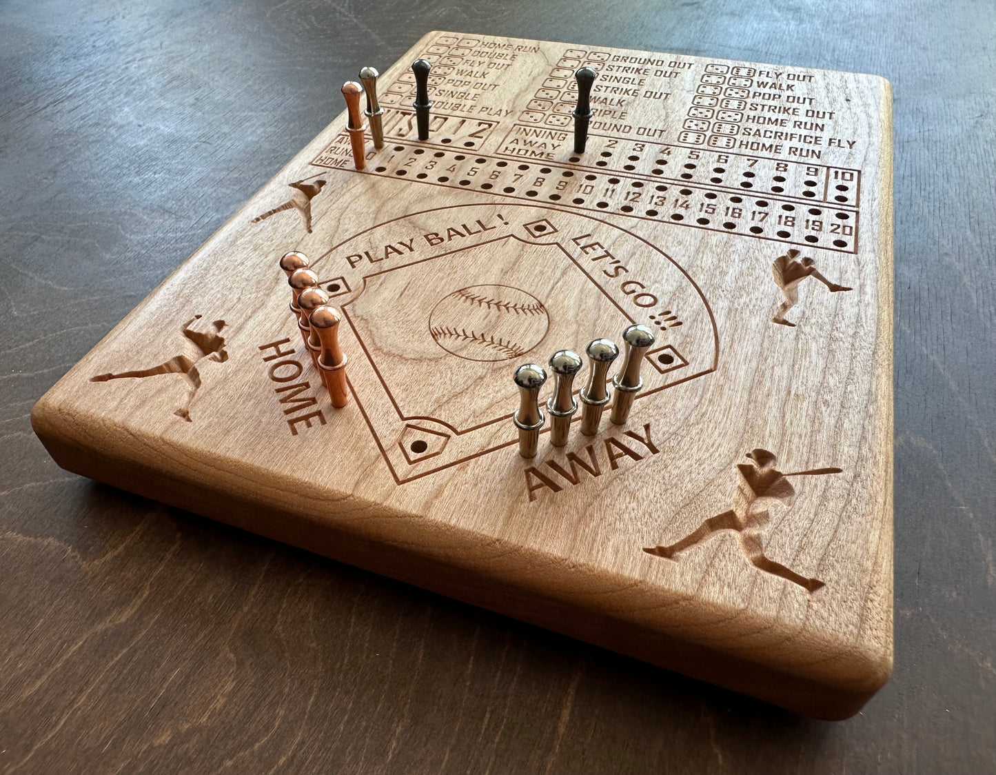 Dice Baseball Board Game | Travel Size | Built-in Storage | Dice Game | Metal Pegs | Personalized | Your Logo | Solid Hardwood