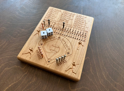 Dice Baseball Board Game | Travel Size | Built-in Storage | Dice Game | Metal Pegs | Personalized | Your Logo | Solid Hardwood