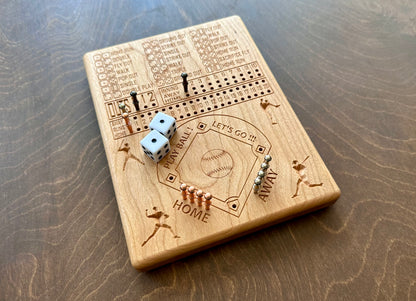 Dice Baseball Board Game | Travel Size | Built-in Storage | Dice Game | Metal Pegs | Personalized | Your Logo | Solid Hardwood