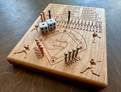 Dice Baseball Board Game | Travel Size | Built-in Storage | Dice Game | Metal Pegs | Personalized | Your Logo | Solid Hardwood