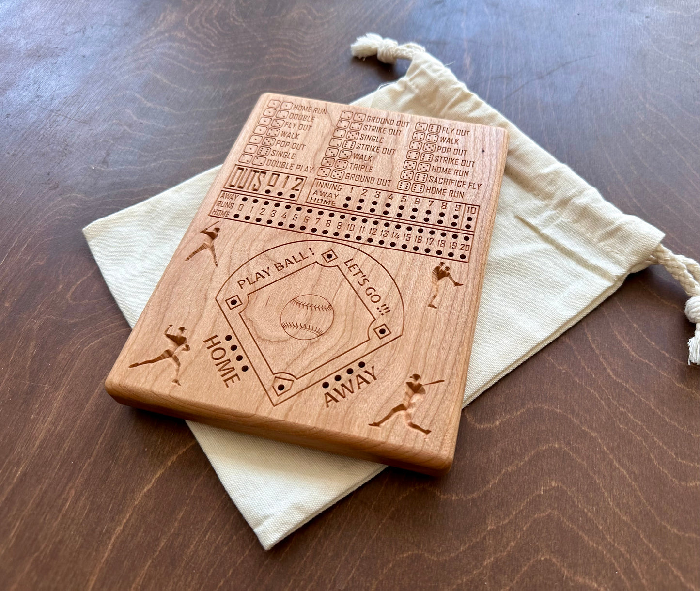 Dice Baseball Board Game | Travel Size | Built-in Storage | Dice Game | Metal Pegs | Personalized | Your Logo | Solid Hardwood