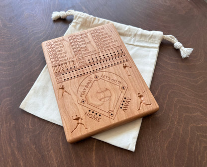 Dice Baseball Board Game | Travel Size | Built-in Storage | Dice Game | Metal Pegs | Personalized | Your Logo | Solid Hardwood