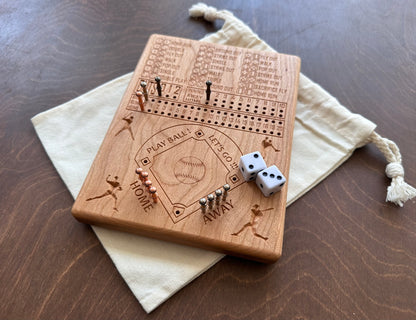 Dice Baseball Board Game | Travel Size | Built-in Storage | Dice Game | Metal Pegs | Personalized | Your Logo | Solid Hardwood