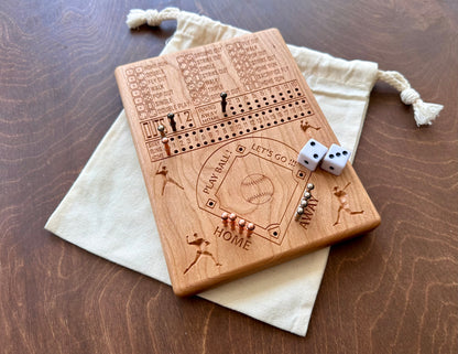 Dice Baseball Board Game | Travel Size | Built-in Storage | Dice Game | Metal Pegs | Personalized | Your Logo | Solid Hardwood